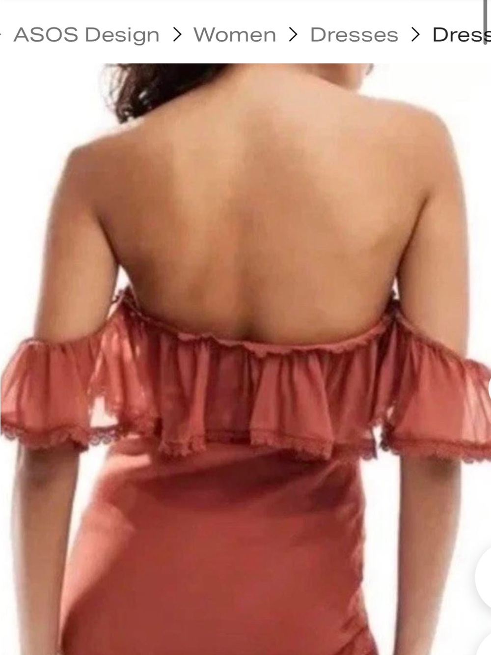 Off-Shoulder Rust Ruffle Mini Dress - Picture 4 of 11